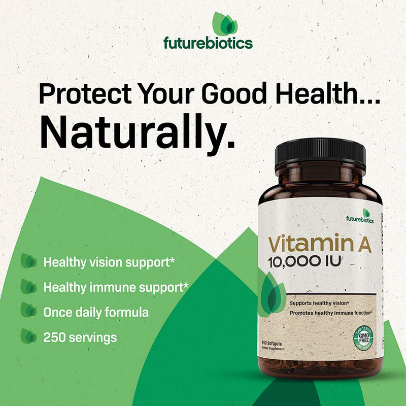 Futurebiotics Vitamin A 10,000 IU Premium Non-GMO Formula Supports Healthy Vision & Immune System and Healthy Growth & Reproduction, 250 Softgels - BeesActive Australia