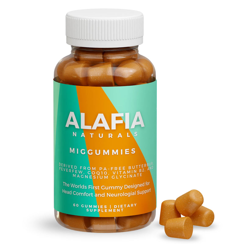 Alafia Naturals Miggummies - World's First Cranial Comfort and Support Gummy - Magnesium Glycinate, Butterbur, Feverfew, CoQ10, Vitamin B2 400mg Riboflavin 400mg 60ct