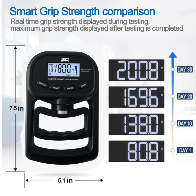 Hand Grip Strength Tester Trainer, 396lbs/180kg Hand Grip Dynamometer with LCD Display, Ideal for Sports, School, and Home Use(Battery Version)