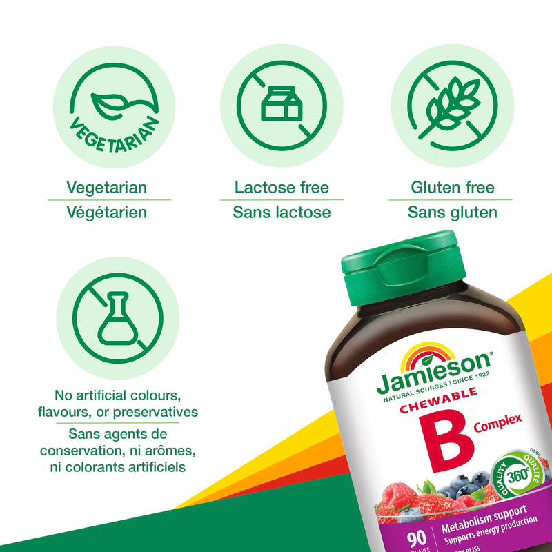 Jamieson Delicious Chewable Formula B Complex Berry Bliss 90 Tablets