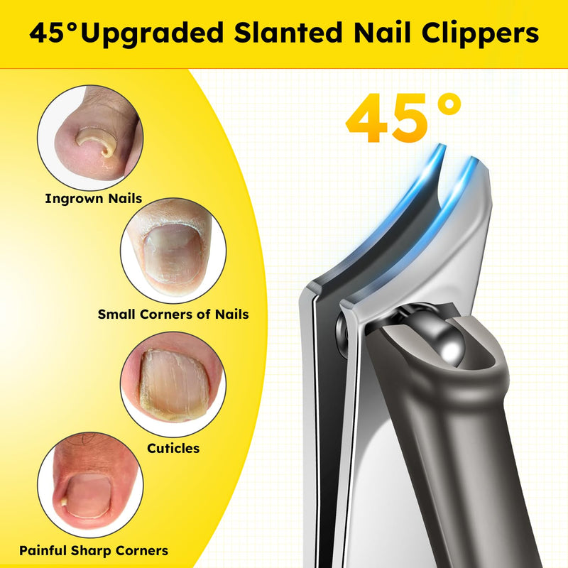 Nail Clippers for Seniors, Heavy Duty Ingrown Toenail Clippers with Long Handle, Woodpecker Angled Head Toe Nail Clippers and Slanted Nail Cutter for Thick Nail for Men Women Pregnant Elderly 6Pcs Black Slanted Head 6pcs