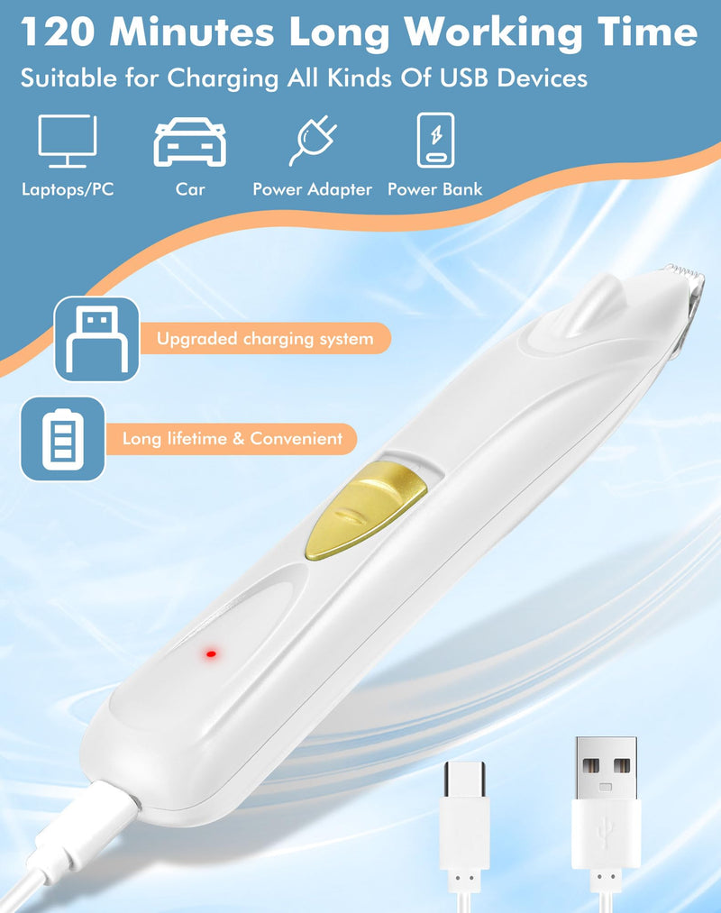 LEYOUFU Dog Clippers for Grooming, Cordless Dog Grooming Kit for Small Dogs with LED Light, Rechargeable Low Noise Cat Hair Trimmer for Grooming Pet Hair Around Paws, Eyes, Ears, Face, Rump (White) White - BeesActive Australia