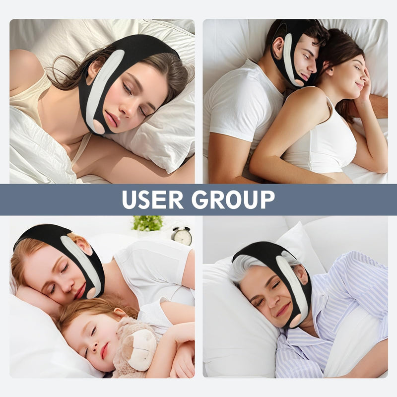 Anti Snoring Chin Strap Adjustable, High Elasticity Traceless Chin Strap for Sleeping, Effective Anti Snoring Device, Snore Stopper Breathable and Durable for Adult, Black