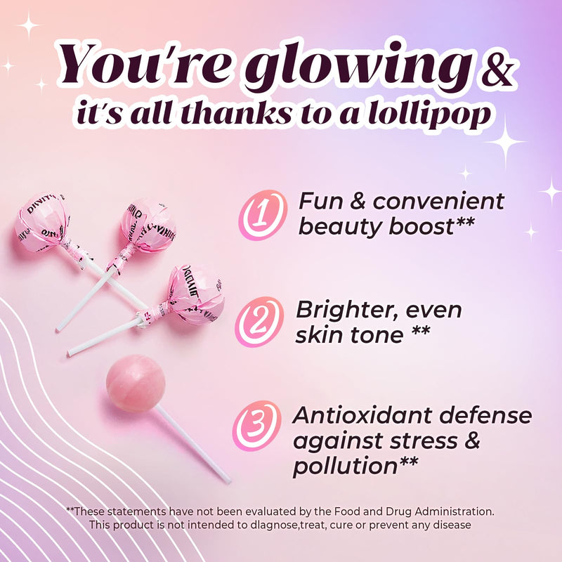 Divinity Nutra L-Glutathione Lollipops with Vitamin C - Dietary Supplement Lollipops for Skin & Immune Support，Strawberry Flavor Hard Candy,Gluten Free, Valentines Day Gifts for Her