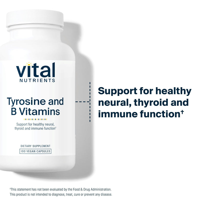 Vital Nutrients Tyrosine and B Vitamins - Thyroid, Immune, and Nerve Support Formula - Adrenal Support Complex - Gluten, Dairy, Soy Free - Non-GMO - 100 Capsules