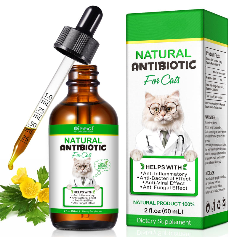 Antibiotics for Cats 60ml, Cat Antibiotics Liquid – with Apple Cider Vinegar, Echinacea & Goldenseal – Natural Support for Skin, Digestion, Respiratory & Ear Issues –Herbal Drops for Cats