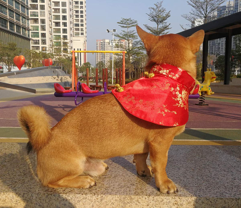Cat Clothes,New Year's Cloak Dog Clothes Red Pet Cheongsam Cloak Clothes for Cats Small Dogs Puppy(Red,L) L - BeesActive Australia