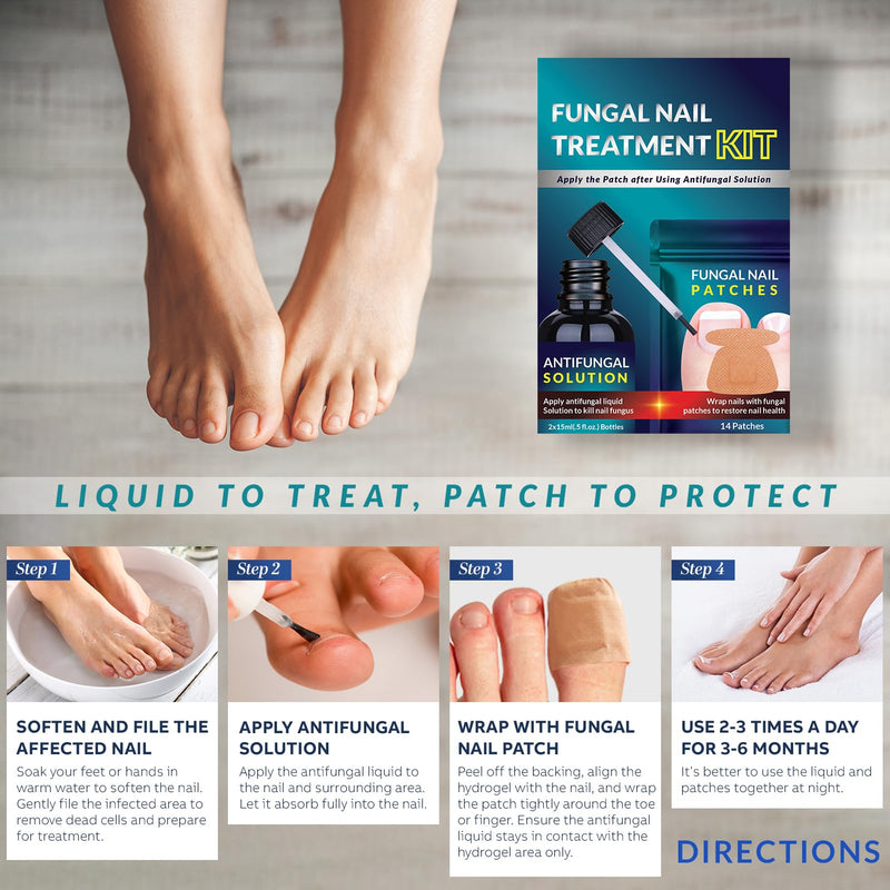 Toenail Fungus Treatment Extra Strength Kit: Nail Repair Liquid Solution and Patches - Nighttime Nail Patches Renewal - Fast Acting Drops with Undecylenic Acid, Natural Oil for Toe Finger Nails mint 1 Fl Oz (Pack of 1) - BeesActive Australia