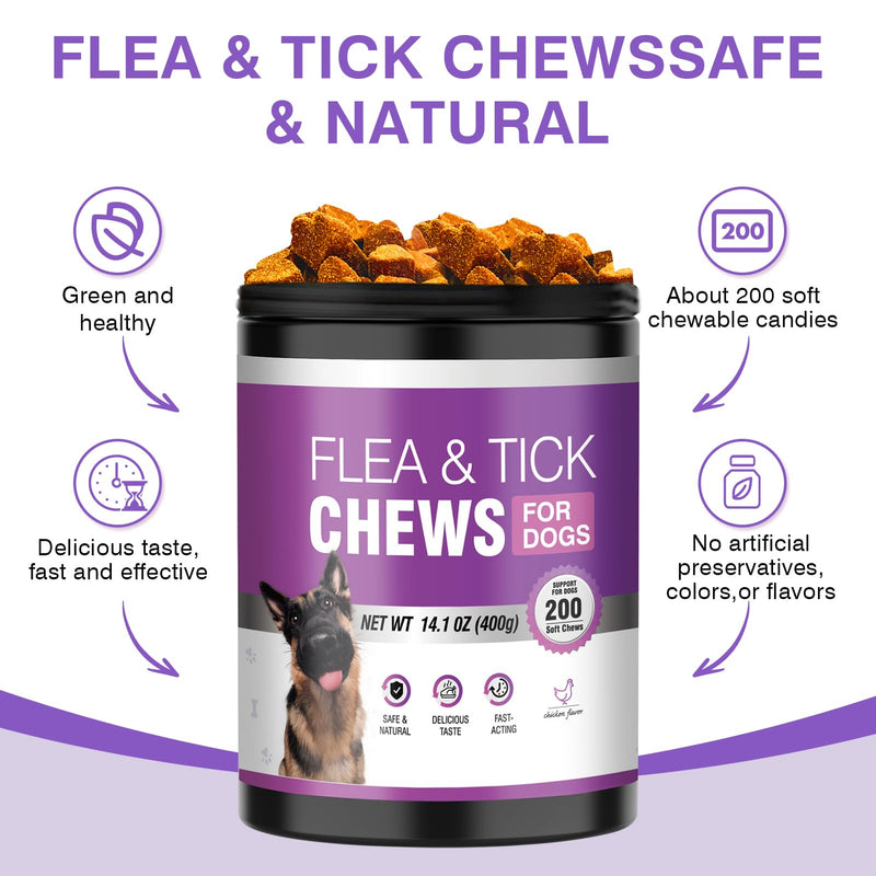 Dog Flea and Tick Chewable 200 Count Soft Chews Chicken Flavor Dog Flea Chewable Supports Skin Comfort and Daily Wellness for Dogs During Seasonal Changes Flea Chews for Dogs