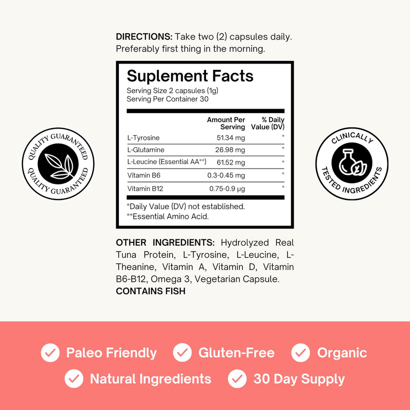 Nootropic Supplement - Focus, Memory Booster, Productivity & Energy Vitamins for Women & Men - Nootropics Brain Support Supplement with Vitamin B12 & L Tyrosine, 60 Capsules