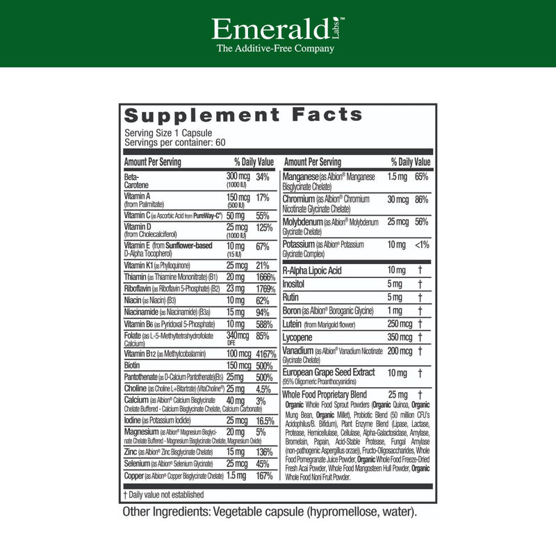 EMERALD LABS Men's 1-Daily Multi, 60 Capsules | Multivitamin with Coenzymated B Vitamins - Heart Health, Muscle Function & Overall Wellness Support - Non-GMO & Vegetarian 60 Count (Pack of 1)