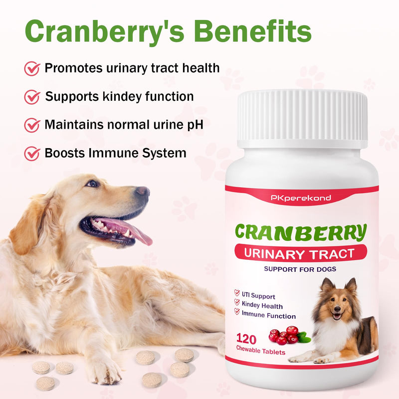 Cranberry for Dogs, 120 Chewable Tablets, UTI Treatment for Dogs, Urinary Tract Support, Promote Kidney and Bladder Health, Cranberry Supplement for Dog