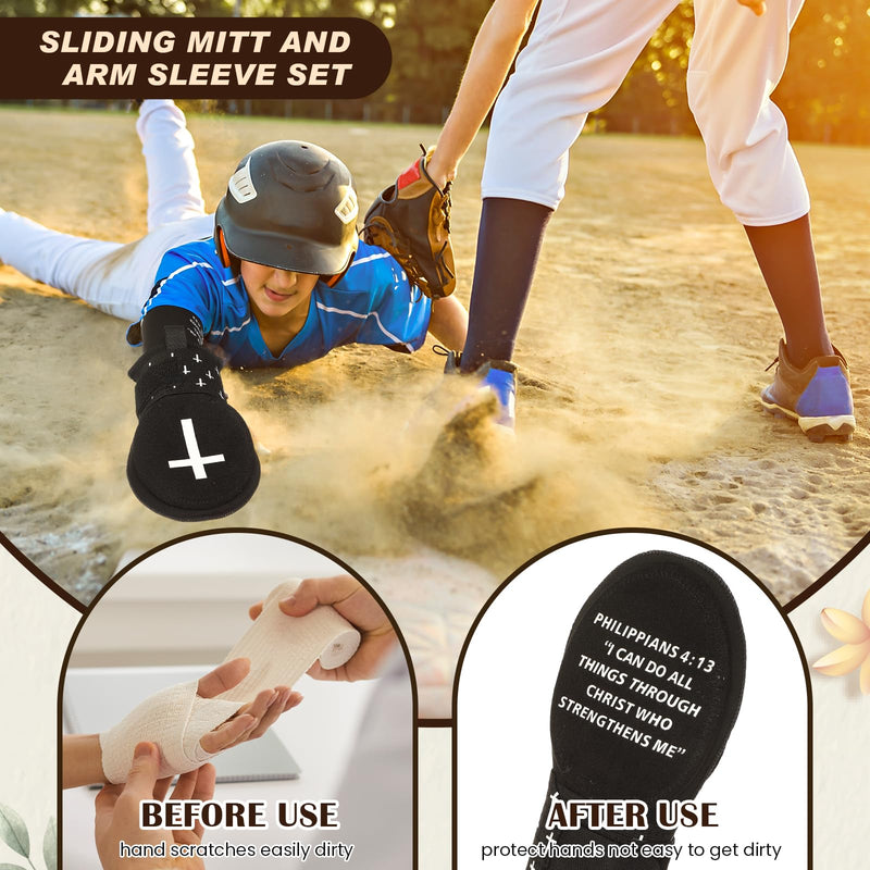 Geyoga Christian Sliding Mitt and Cross Arm Sleeve Sets Baseball Sport Set Religious Glove Sliding Mitt Cooling Arm Sleeves Philippians 4:13 - BeesActive Australia