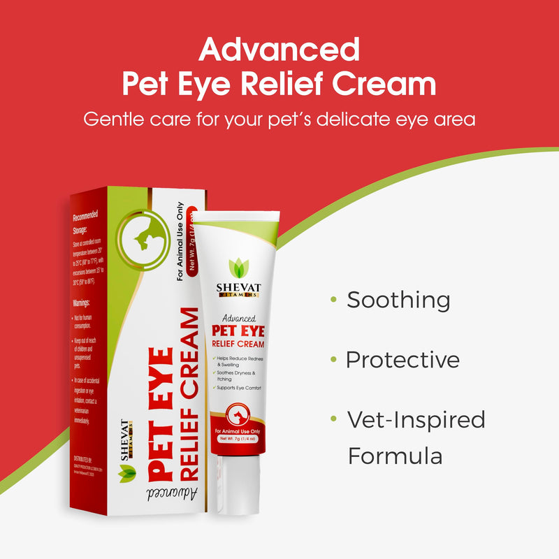SHEVAT VITAMINS Pet Eye Relief Cream – Soothes Irritation & Moisturizes Dry Eyes – Dog Eye Cream, Cat Eye Ointment, and Pet Eye Care for Dogs, Cats & Horses – 7g Tube