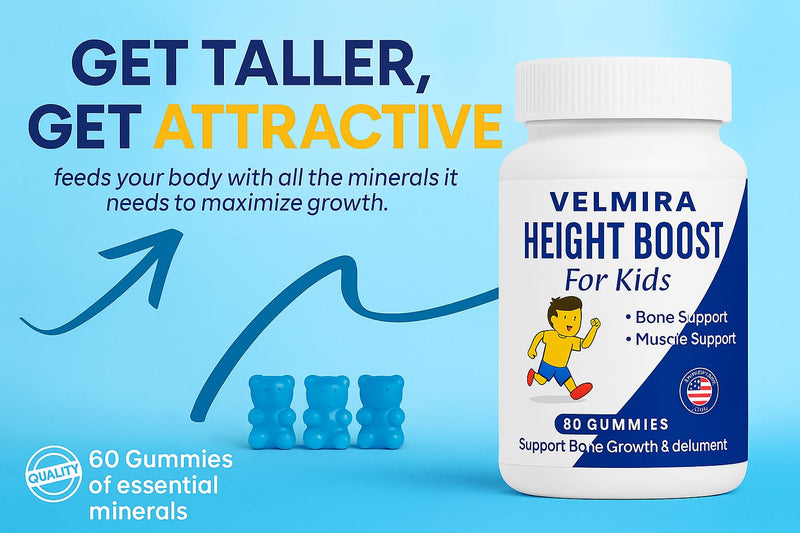 Velmira® Heightener Gummies for Bone Health & Development Support – Essential Vitamins & Minerals, Easy-to-Chew Gummies for Kids, Teens & Adults (Ages 5+)