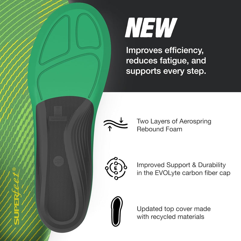 Superfeet Run Support High Arch (V2) Insoles for Runners with High Arch Support & EVOLyte Carbon Fiber - 13.5-15 Men Men 13.5-15 Green - BeesActive Australia