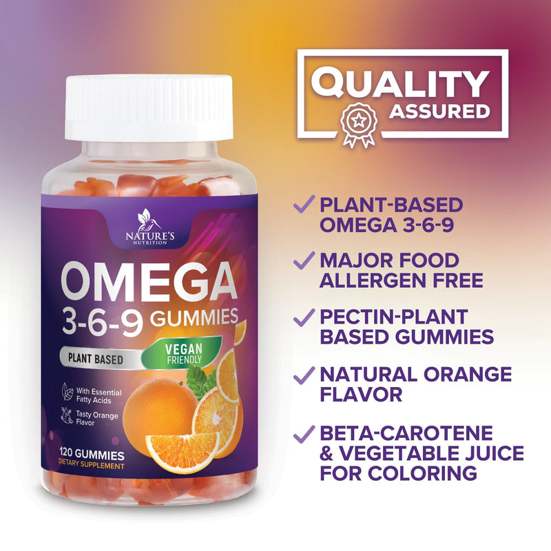 Omega 369 Gummies - Vegan Triple Omega 3 Supplement Gummy - Essential Fatty Acids Oil 3 6 9 Complex Heart Support and Brain Support for Women, Men & Pregnancy, Fish Free Non-GMO, Orange - 120 Gummies 120 Count (Pack of 1) - BeesActive Australia