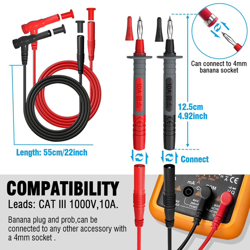 25PCS Multimeter Test Leads Kit, Test Leads Set with Replaceable Alligator Clips,Wire Piercing Probes, Alligator Clips,Test Hook Clips,Test Tweezer for Digital Electrical Multimeter Testing Test Kit-1