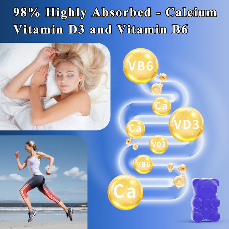 Magnesium Glycinate Gummies, Sugar Free Magnesium Supplement with Magnesium Malate, Calcium, Vitamin D3, B6, CoQ10 for Calm Support & Sleep for Adults Kids Blueberry 60 Count (Pack of 1)