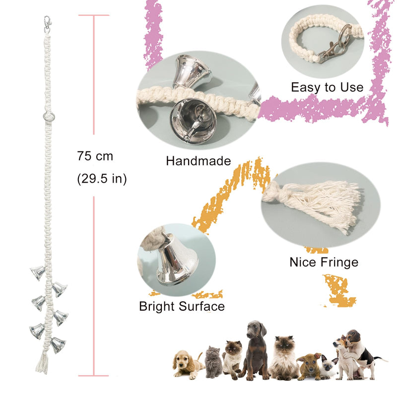 Dog Bell for Door Potty Training | Hanging Doorbells | Puppies to Ring to Go Outside | Set of 2 Adjustable Length with 6 Extra-Loud Jingle Bells | Quality Handmade Braided Rope (Silver) Silver - BeesActive Australia