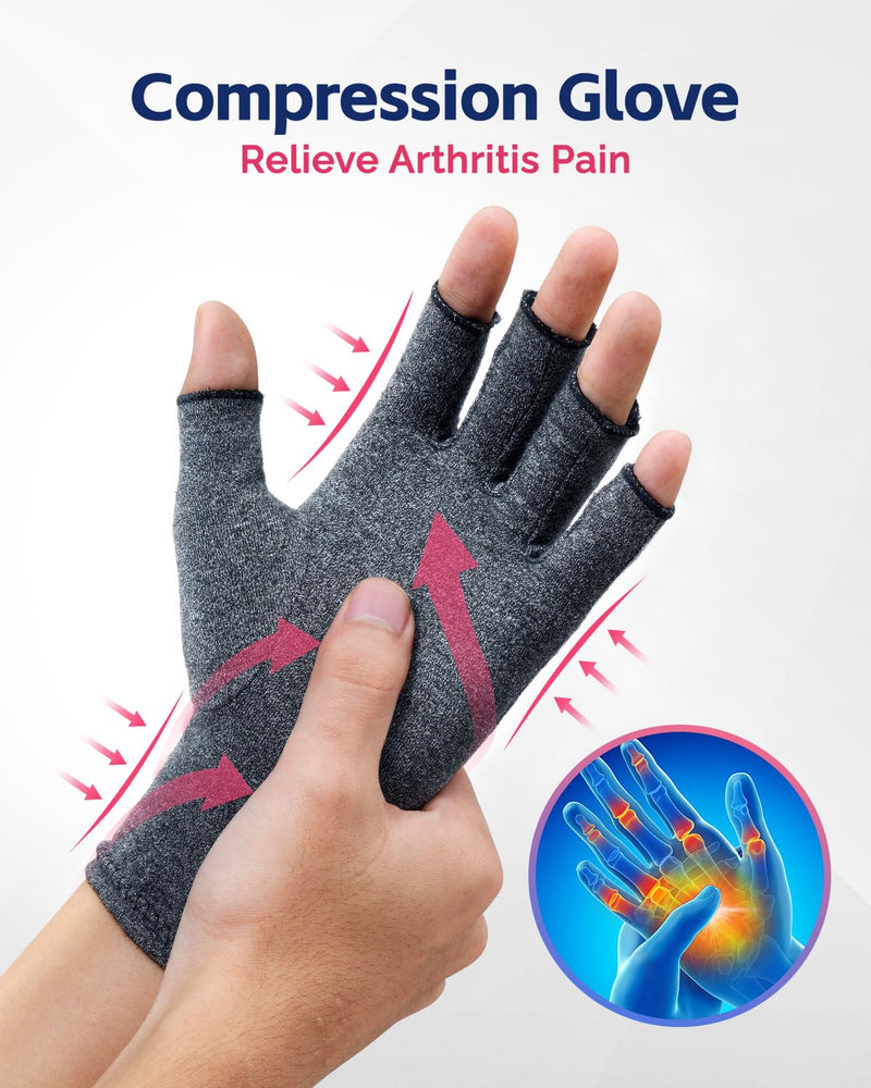 FEATOL Arthritis Glove for Women for Pain with Carpal Tunnel Wrist Brace Set - Fingerless Hand Compression Gloves - Daytime Wrist Support for Rheumatoid Arthritis, Work, Typing - Left Hand, Medium Left Hand-Gray - BeesActive Australia