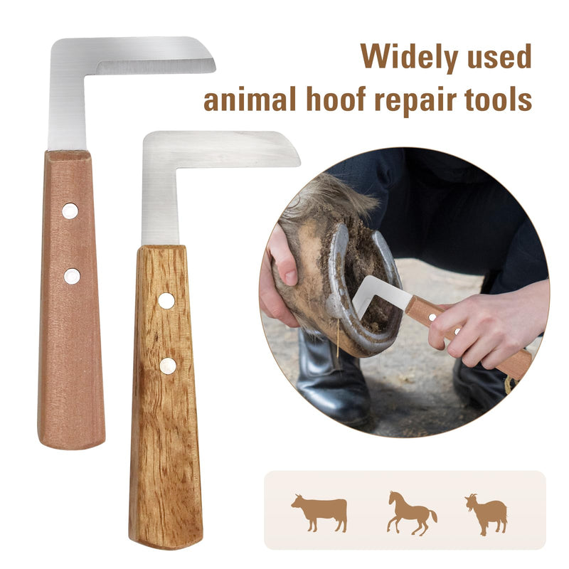 Left and Right Handed Hoof Knife with Wooden Handle 2PCS Hoof Cutter Set Equipment Sharp Carbon Steel Hoof Knife for Horses Cattle Goat Farrier Tools (A Pair of Curved Knives) - PawsPlanet Australia