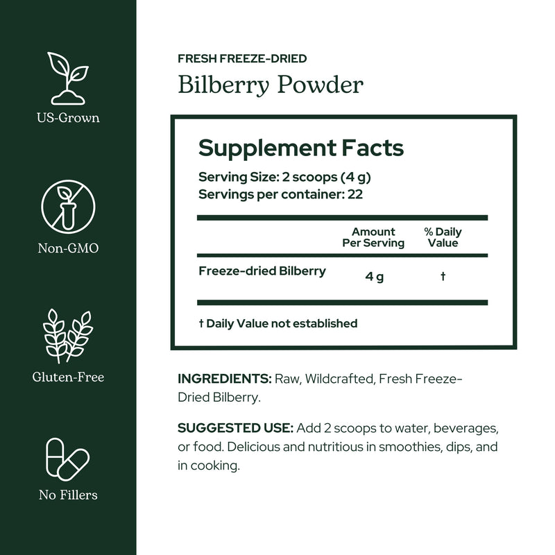 Eclectic Herb - Bilberry Powder Supplement | Vision Health, Cardiovascular Support & Circulation | Superfood Vitamin & Mineral Supplement | Freeze Dried, Vegan, Non-GMO, Gluten Free (3.2 oz | 90 g)