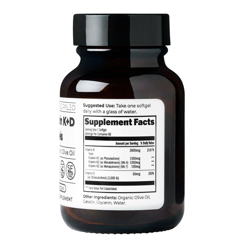 Santa Cruz Paleo Vitamin K2 + D3 Softgels, Daily Supplement with Organic Olive Oil, Includes Vitamin K1 & Two Forms of K2, Supports Heart & Bone Health, Gluten Free, Sugar Free, Paleo, Keto, 60 Count Vitamin K2 + D3 60ct