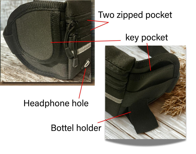 Running fanny pack for women and men, large size, and light cross body bag with two Zipped Pockets, bottle holder, and two key pockets