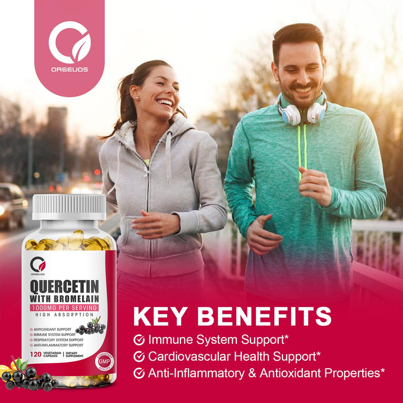Quercetin with Bromelain 1000mg 120 Capsules with Vitamin C & D3, Zinc, Immune Support Supplement, Quercetin Supplements with Bromelain, Supports Respiratory System, Veg, Non-GMO & Gluten Free - BeesActive Australia