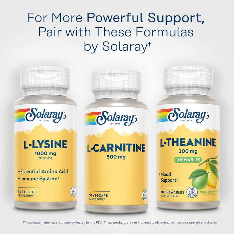SOLARAY L-Carnitine 500 mg, Free Form Amino Acid, Lab Verified, GMP Facility, 60 Servings, 60 VegCaps