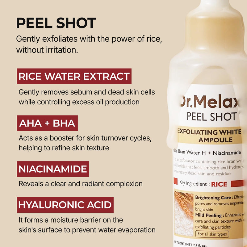 Peel Shot Glow White Rice Peeling Ampoule, Soft Exfoliating Face and Body Scrub Dead Skin Cells Remover for All Skin Types korean skin care 80ml - BeesActive Australia