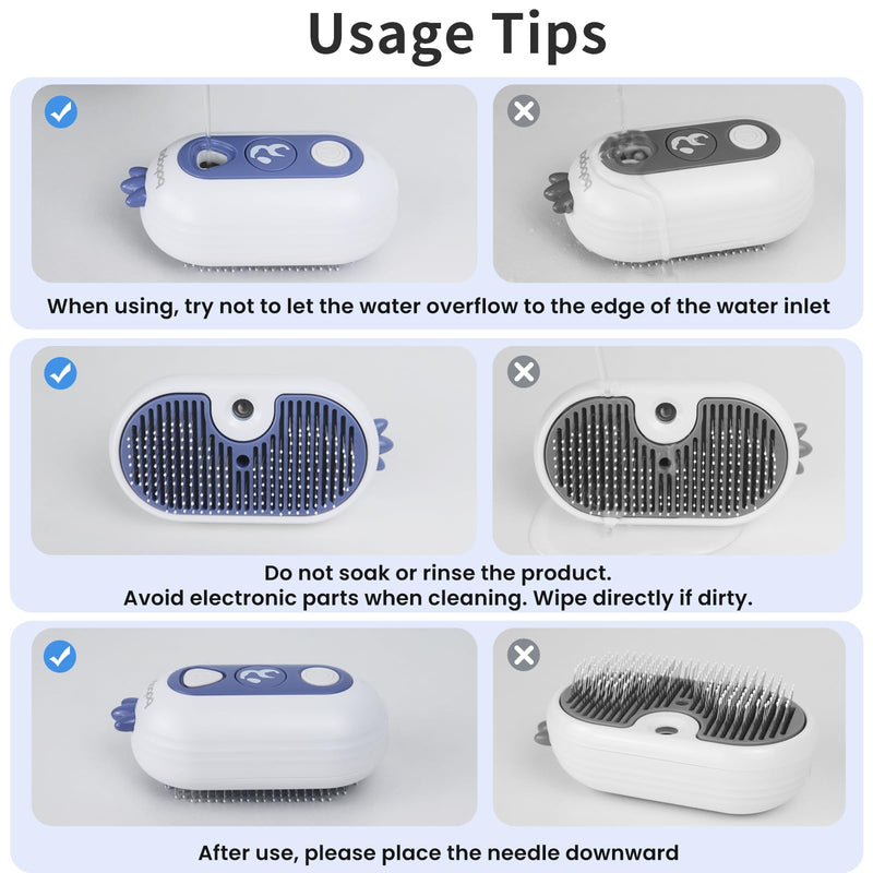 Bobopal Cat Steam Brush, 3 In 1 Cat Brush for Shedding, Self-Cleaning Cat Dog Grooming Brush, Steamy Pet Brush for Long & Short Haired Cats & Dogs Hair Removal Comb with Water Tank Anti-Static, Blue - BeesActive Australia