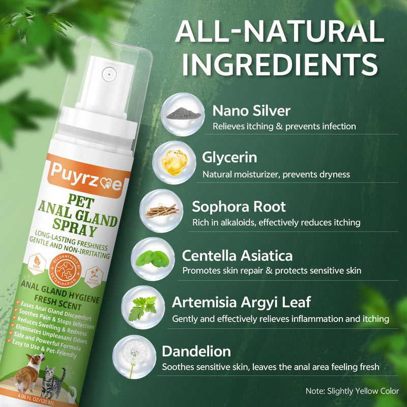 puyrzoe Pet Itch Relief Hot Spot Spray & Pet Anal Gland Spray, Anti Itch and Allergy Relief & Fast Relief for Anal Glands Soothes Itching