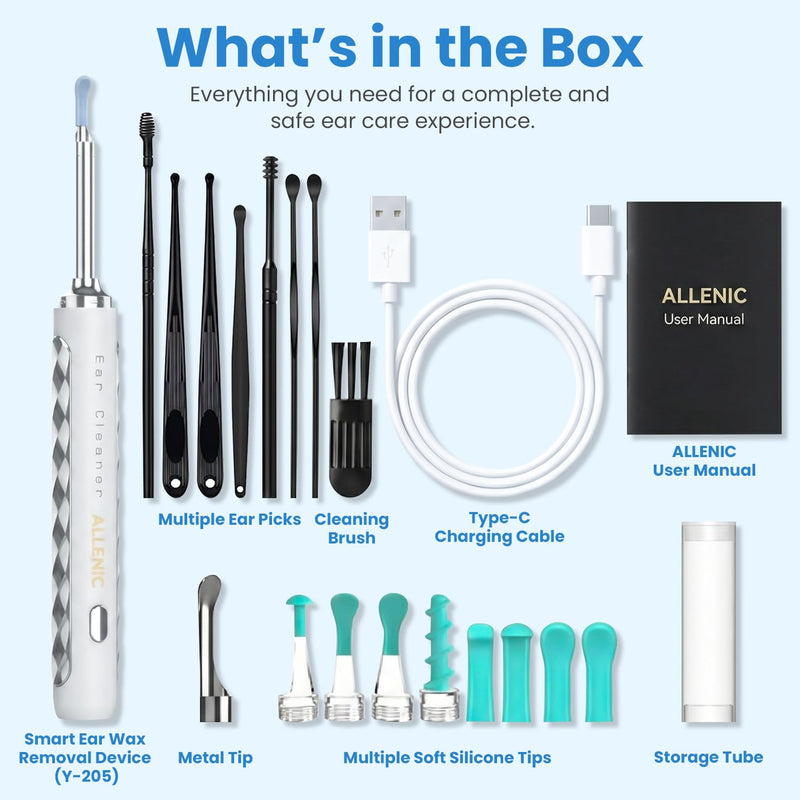 Ear Wax Removal Kit with Camera, 1080P HD Ear Cleaner with Light, WiFi Otoscope Ear Camera for iPhone & Android, Ear Cleaning Tool with 8 Silicone Tips, Rechargeable Earwax Removal Camera (White) White - BeesActive Australia