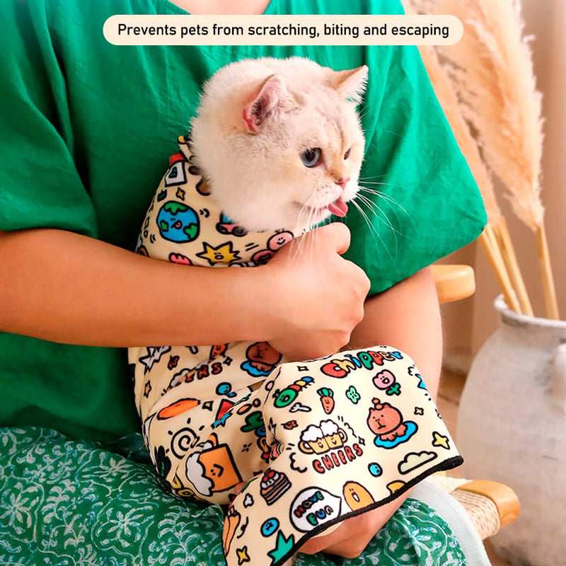Large Size Grooming Blanket for Cats Pets, Restraint Wrap, Self-Adherent, Anti-Bite, Anti-Scratch, Anti-Escape Calming Wrap for Medicine, Nail Clipping (32 * 32inches) Pink Panda（32*32inches） - BeesActive Australia