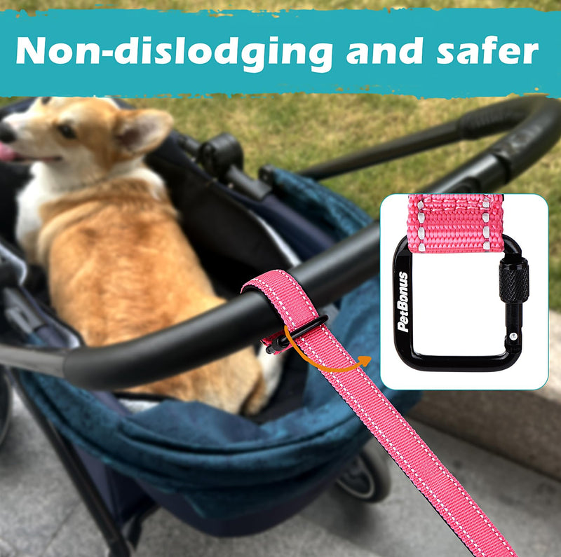 PetBonus Dog Leash Wrist Strap, Safety Strap for Retractable Leash, Lockable Reflective Short Dog Walking Lead with Adjustable Soft Padded Handle, Extra Layer Security for Pet Stroller (Pink) Pink 1 Pack - BeesActive Australia