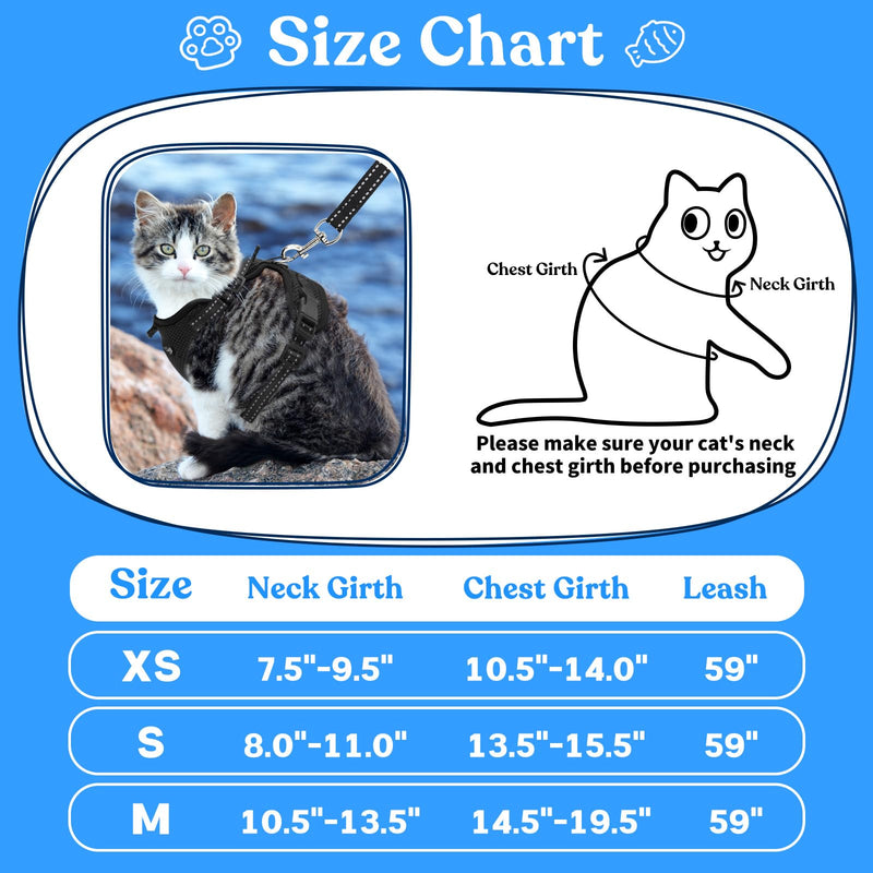 Supet Cat Harness and Leash for Walking Escape Proof, Adjustable Harness for Cats, Easy Control Small Cat Harness for Medium Large Kitten S Black Small (Chest: 13.5" - 15.5") - BeesActive Australia