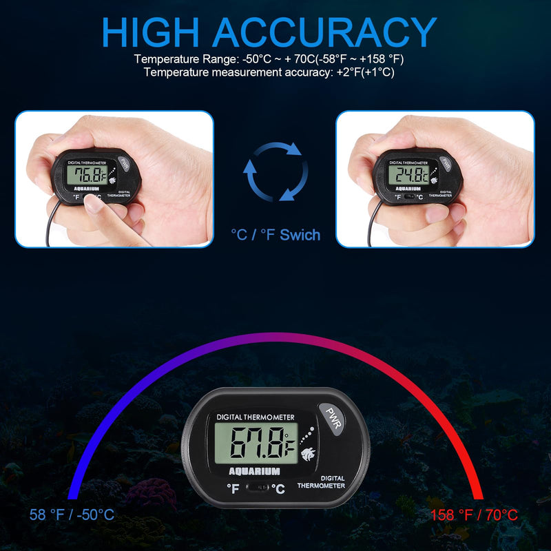 8pcs Aquarium Thermometer LCD Digital Fish Tank Thermometer with Water-Resistant Sensor Probe and Suction Cup for Turtle Incubators Terrarium Water Thermometer 8pcs - BeesActive Australia