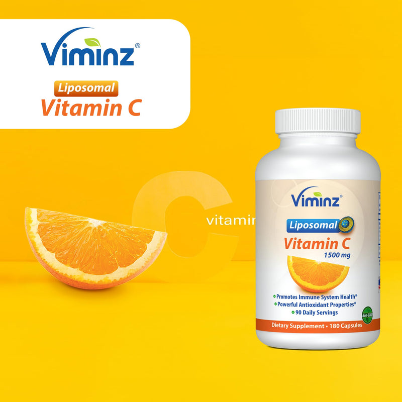 Liposomal Vitamin C 1500mg – 180 Capsules – Made in USA – High Absorption Immune & Collagen Support – Bioavailable Antioxidant Formula – Non-GMO, Gluten Free & Soy Free