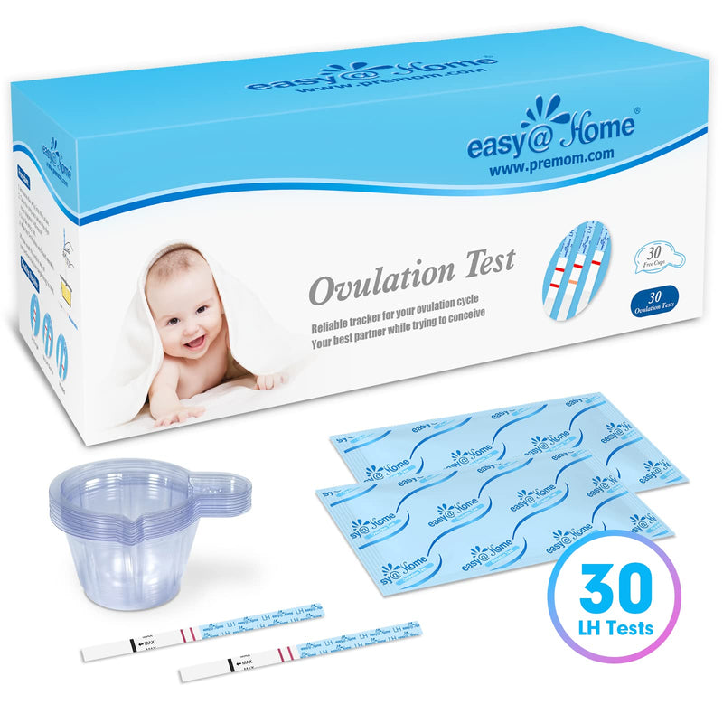 Easy@Home Ovulation Test Strips: Accurate 30 LH Ovulation Predictor Kit - Fertility Tests for Women – Powered by Premom Ovulation Tracker App | 30 LH + 30 Urine Cups 30 Count (Pack of 1) - BeesActive Australia