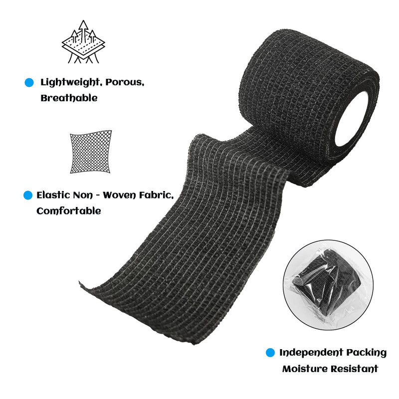 24 Rolls Black Sensi Wrap Elastic Self Adhesive Bandage Wrap 2 Inch, Breathable Cohesive Bandage, Ankle Sprains Swelling Medical First Aid Sports Athletic Grip Tape, Dogs Pet Vet Wrap - BeesActive Australia