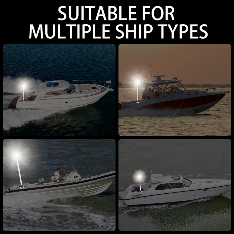 Marine LED Navigation Light, 360-Degree All Round Stern Anchor Light, Removable Pole with Base for Boats,Anti Oxidation Anode Aluminum Tube，(Plug In Base, 24 Inchs) EA02127-24MF(Plug In Base)