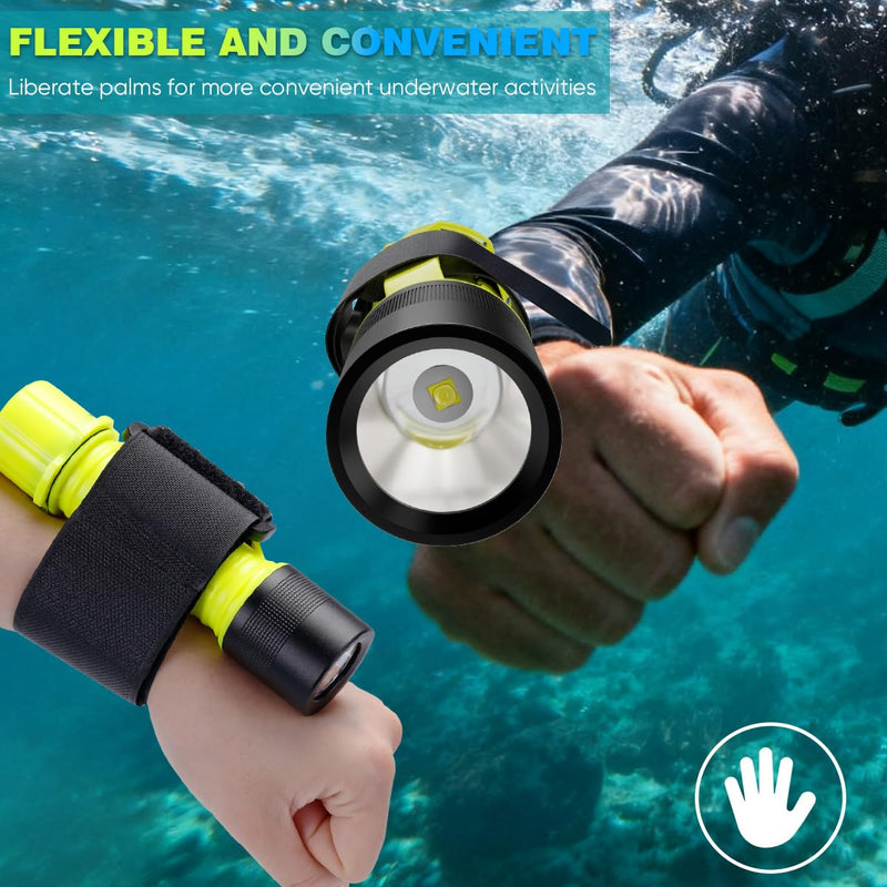 2 Pack IPX8 Waterproof Diving Flashlight Rechargeable Scuba Dive Light with 3 Modes for Scuba Diving, Snorkeling, Fishing, Emergency for Divers, Outdoor Enthusiasts Black