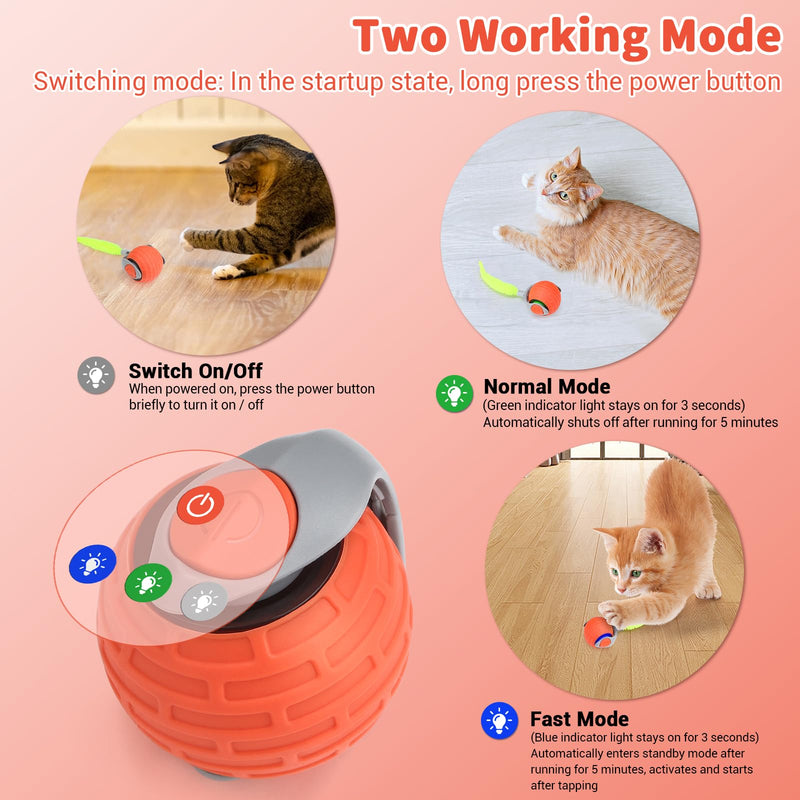 JAKPAK Cat Dog Toys Interactive Dog Cat Toy for Indoor Cats and Dogs with Tail Bird Chirping & Fast Move On Carpet Automatic Cat Dog Cat Ball Toy for Bored Indoor Cats(Orange) - BeesActive Australia
