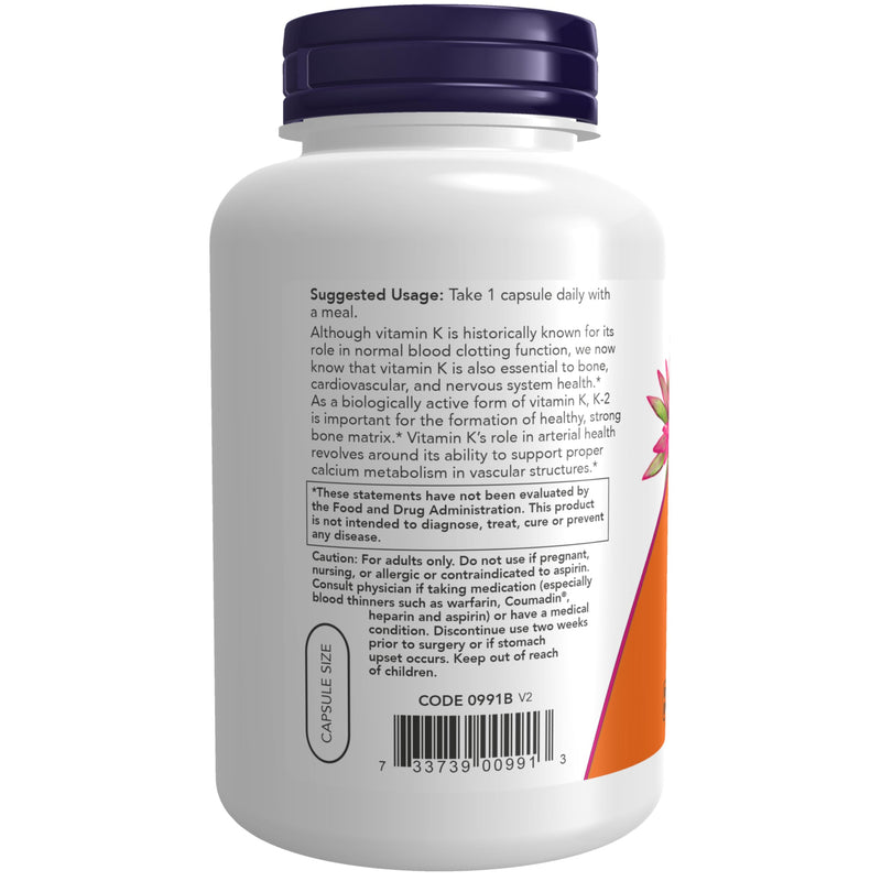 NOW Foods Supplements, Vitamin K-2 100 mcg, Menaquinone-4 (MK-4), Supports Bone Health*, 250 Veg Capsules 1