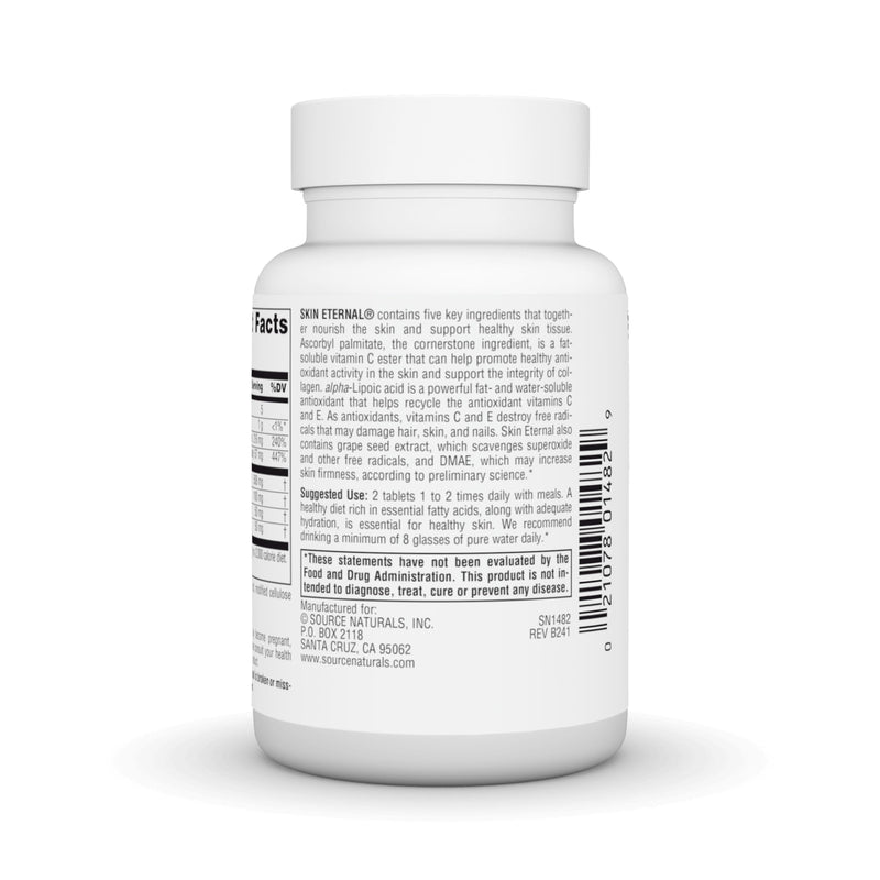 Source Naturals Skin Eternal, 60 Vegan Tablets | Antioxidant Support | with DMAE, LIPOIC ACID, & C ESTER | Contains Soy* 60 Count (Pack of 1)