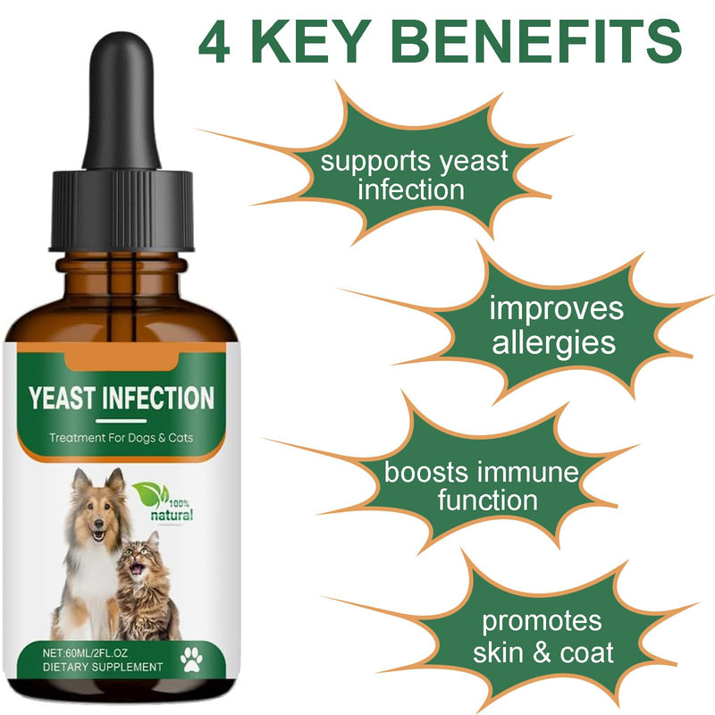 Yeast Infection Treatment for Dogs & Cats, Natural Support for Itchy Skin & Ear Infections, Relieves Itching, Irritation and Reduces Ear & Paw Inflammation