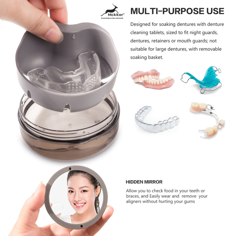 Denture cup, Definitely No-Leak Denture Bath Box for Traveling Perfectly, Denture Cup with Strainer & Mirror(White) White