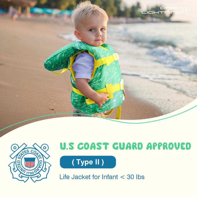 Dark Lightning USCG Approved Infant Life Jacket 0-30 lbs, Swim Vest for Baby/Toddlers 1-3 Year Old 20-30 lbs,Toddler Floaties for Pool Swimming,Boating,Beach,Puddle infant vest (0-30lbs) - Green